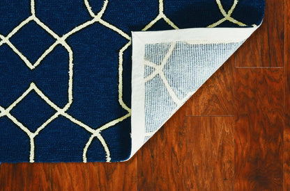 7' X 7' Navy Blue Hand Hooked Area Rug