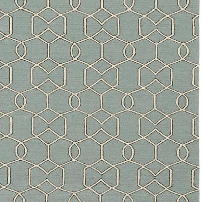 7' X 7' Green and Ivory Hand Hooked Area Rug
