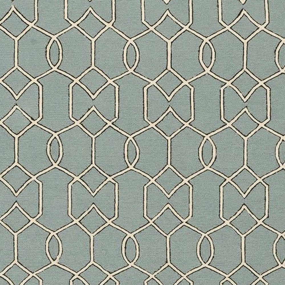 7' X 7' Green and Ivory Hand Hooked Area Rug