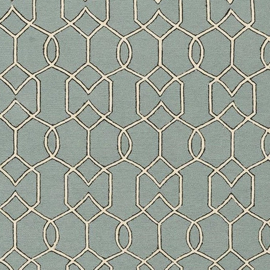 7' X 7' Green and Ivory Hand Hooked Area Rug