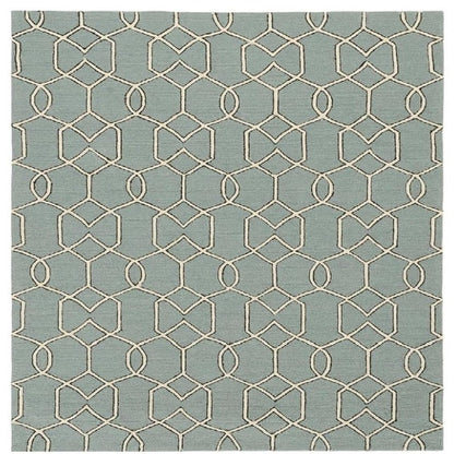 7' X 7' Green and Ivory Hand Hooked Area Rug