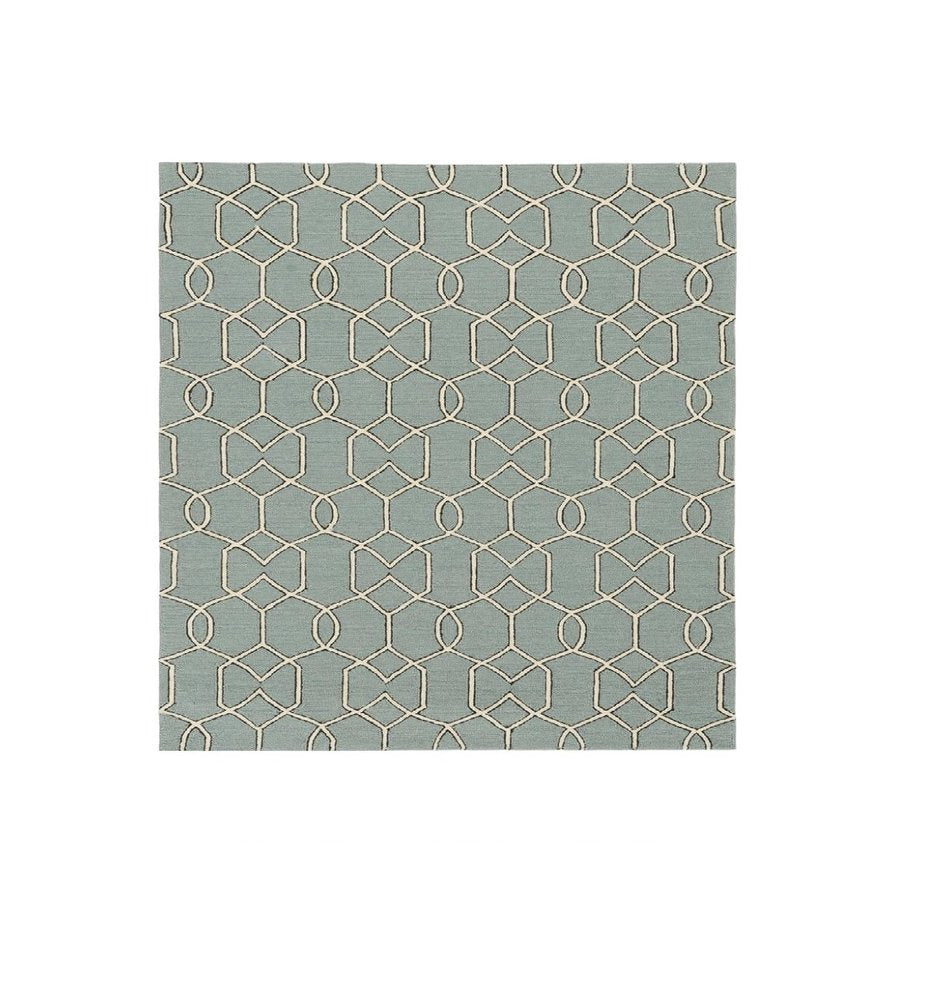 7' X 7' Green and Ivory Hand Hooked Area Rug