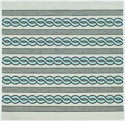 6' X 9' Ivory Light Blue And Gray Geometric Hand Hooked Area Rug