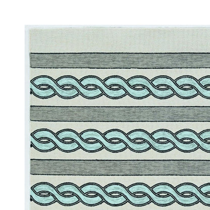 6' X 9' Ivory Light Blue And Gray Geometric Hand Hooked Area Rug