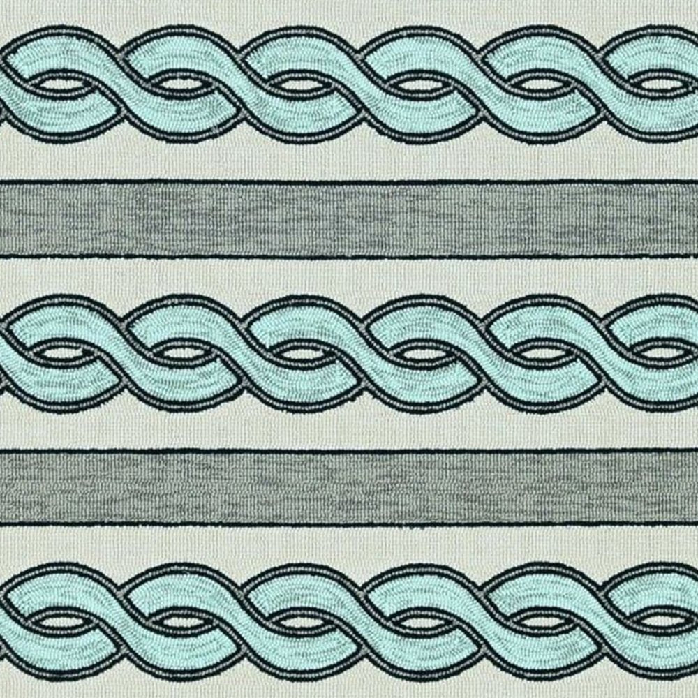 6' X 9' Ivory Light Blue And Gray Geometric Hand Hooked Area Rug