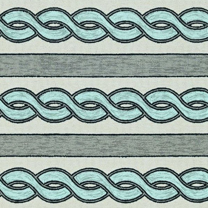6' X 9' Ivory Light Blue And Gray Geometric Hand Hooked Area Rug
