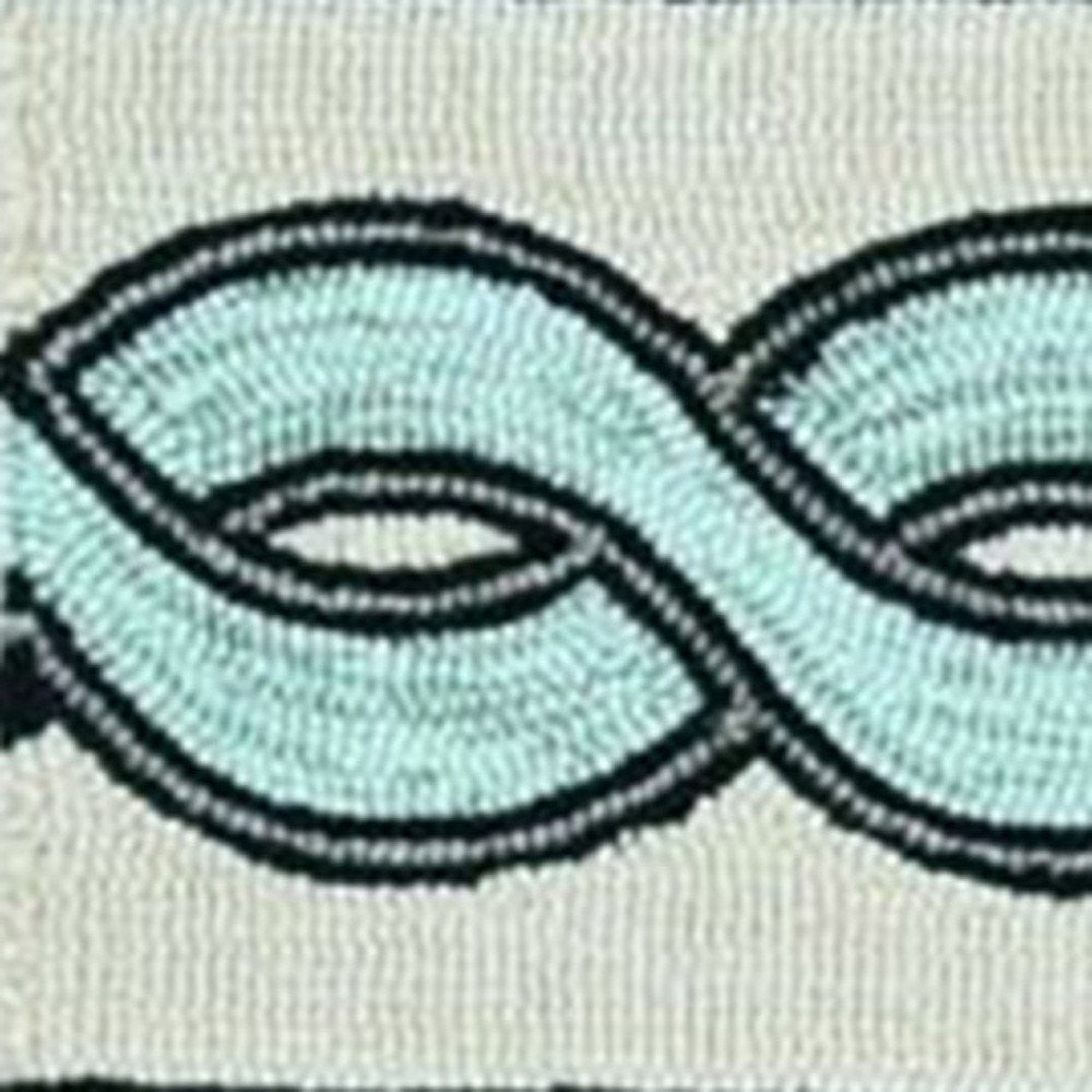 6' X 9' Ivory Light Blue And Gray Geometric Hand Hooked Area Rug