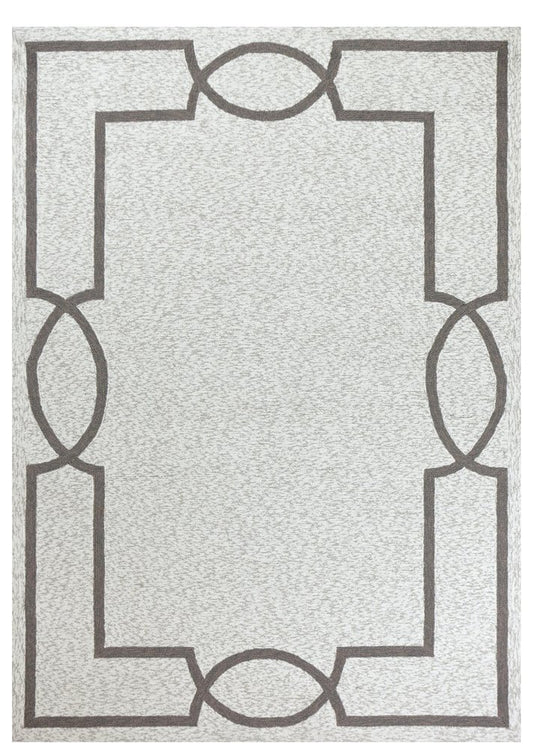 6' X 9' Ivory And Gray Geometric Hand Hooked Area Rug