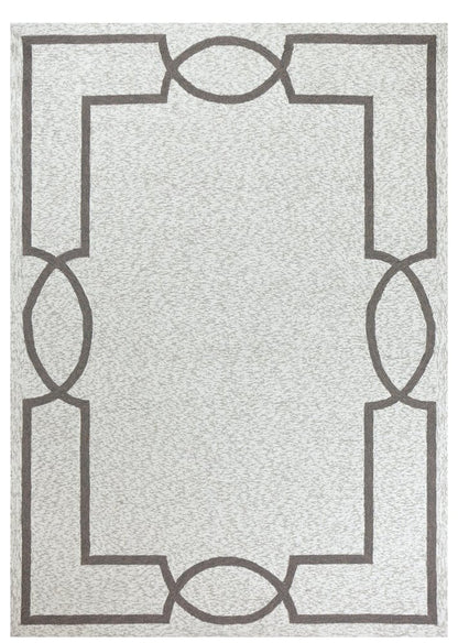 6' X 9' Ivory And Gray Geometric Hand Hooked Area Rug