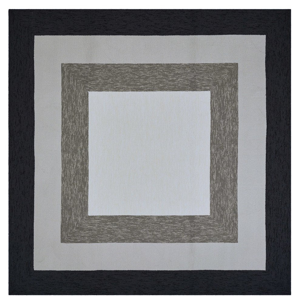7' X 7' Black And Gray Geometric Hand Hooked Square Rug