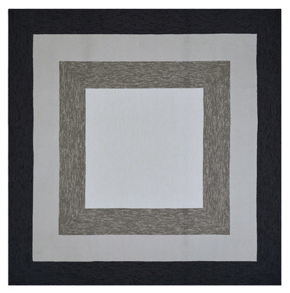 7' X 7' Black And Gray Geometric Hand Hooked Square Rug