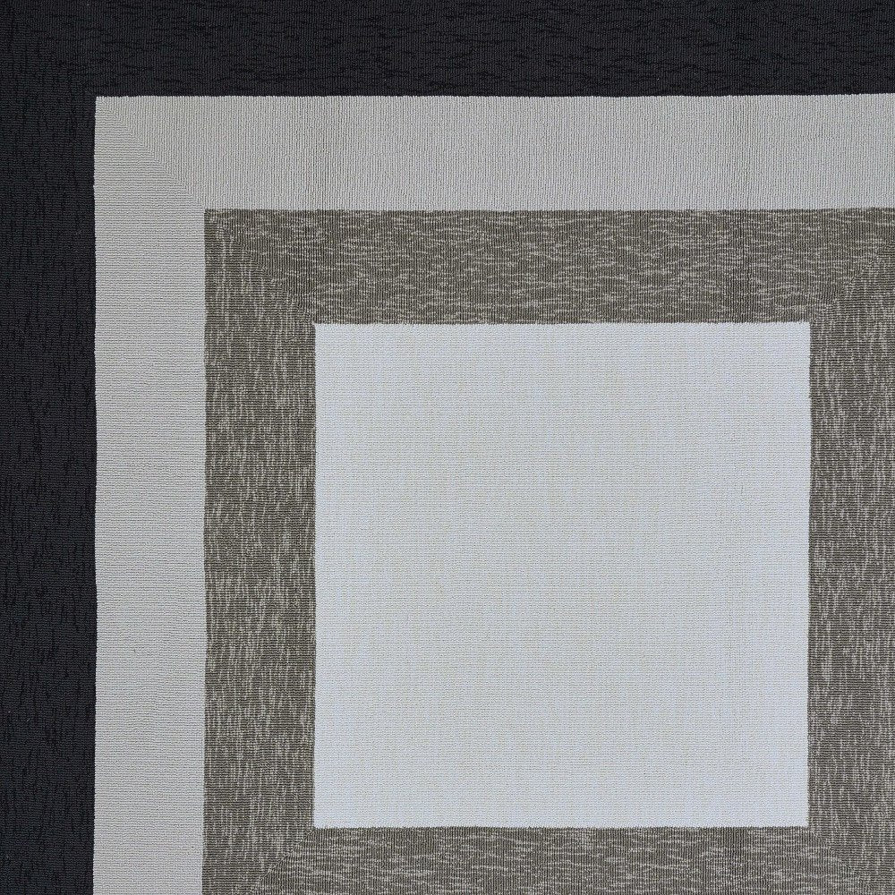 7' X 7' Black And Gray Geometric Hand Hooked Square Rug