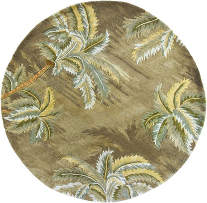 4' X 6' Moss Green And Yellow Wool Tropical Botanical Hand Tufted Area Rug
