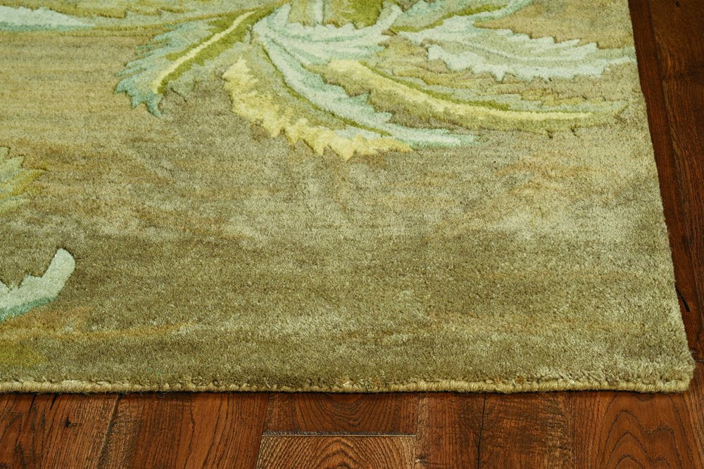 4' X 6' Moss Green And Yellow Wool Tropical Botanical Hand Tufted Area Rug