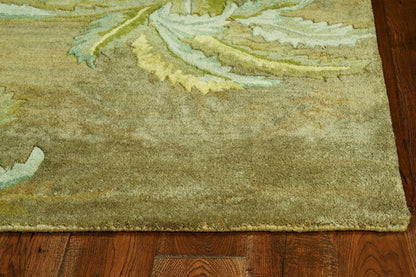 4' X 6' Moss Green And Yellow Wool Tropical Botanical Hand Tufted Area Rug