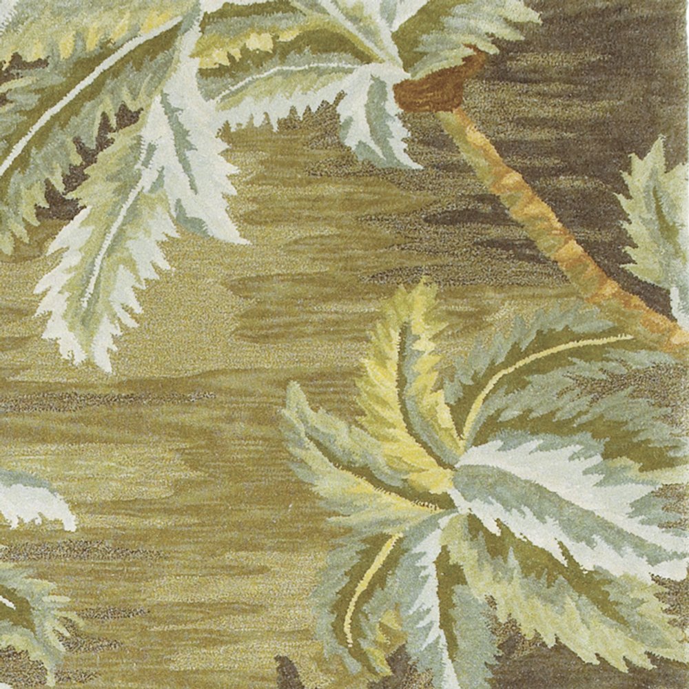 4' X 6' Moss Green And Yellow Wool Tropical Botanical Hand Tufted Area Rug
