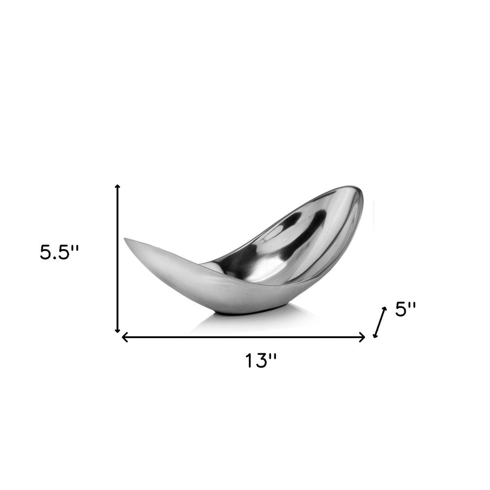 20" Silver Aluminum Contemporary Scoop Decorative Bowl