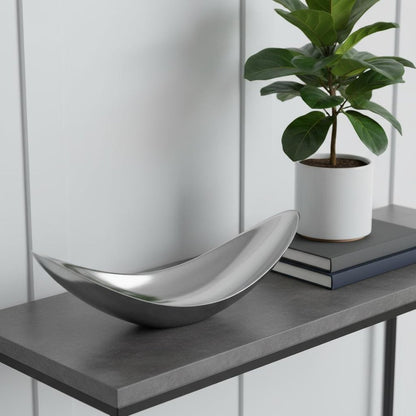 20" Silver Aluminum Contemporary Scoop Decorative Bowl