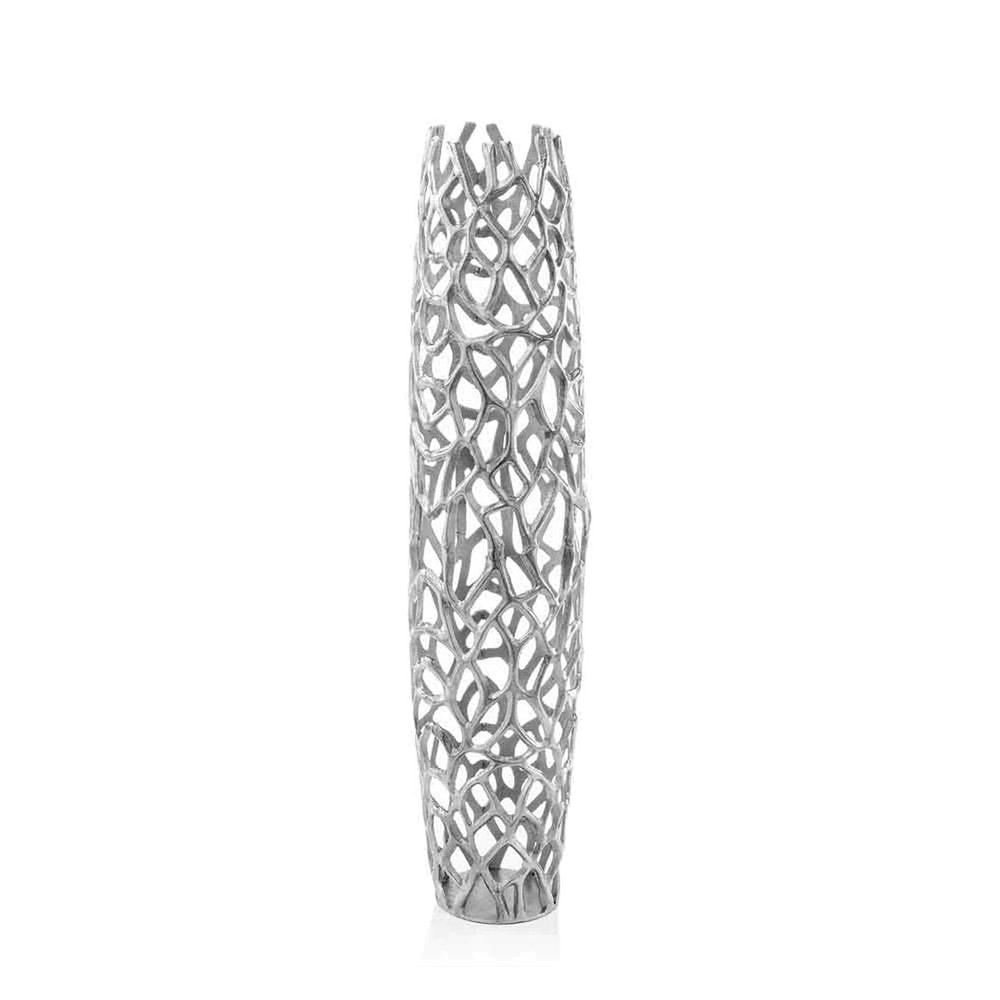 40" Aluminum Silver Twigs Cylinder Floor Vase