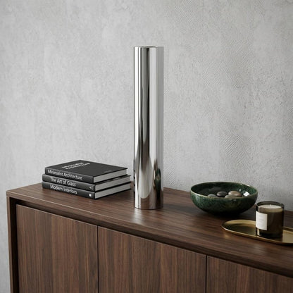 40" Silver Aluminum Cylindrical Floor Vase