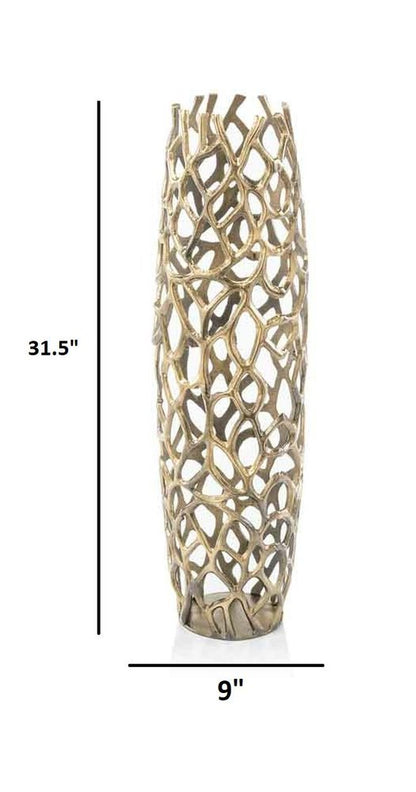 40" Aluminum Silver Twigs Cylinder Floor Vase