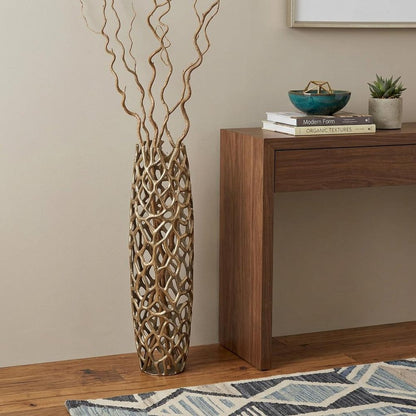 40" Aluminum Silver Twigs Cylinder Floor Vase