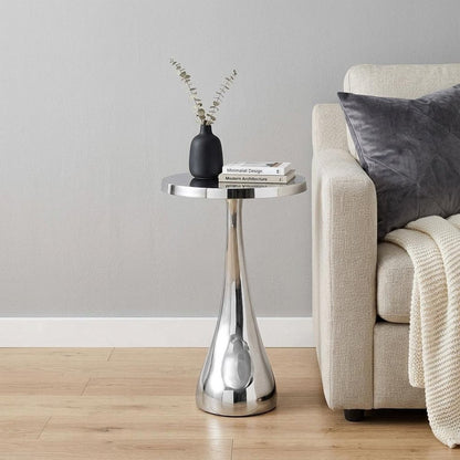 21" Silver Aluminum Round Abstract End Table