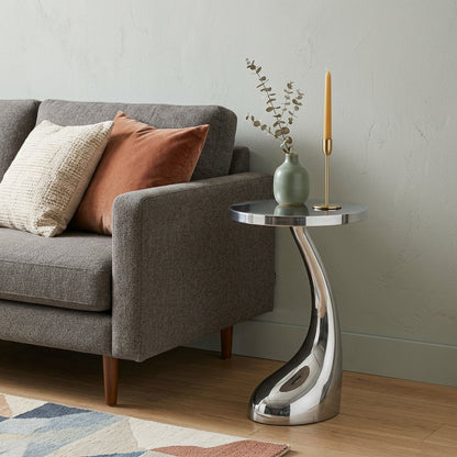 21" Silver Aluminum Round Abstract End Table