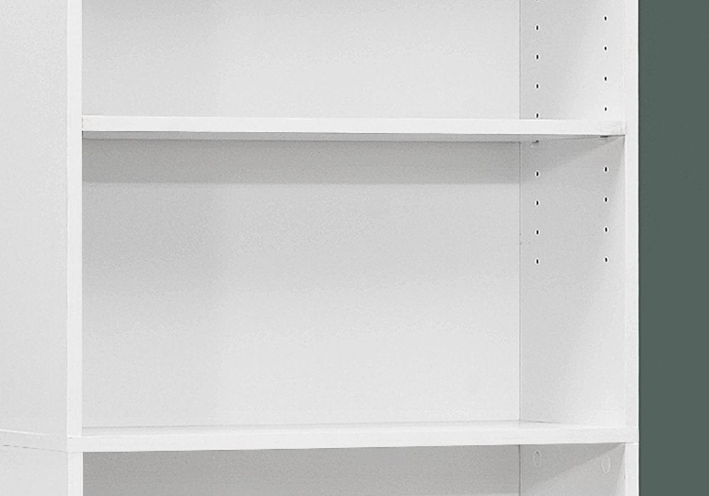 71" White Wood Adjustable Five Tier Bookcase