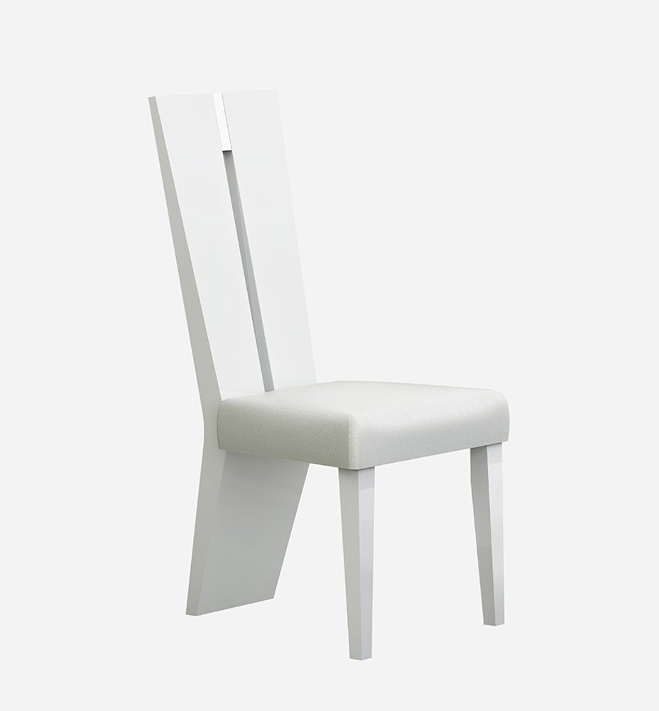 Set of Two White Upholstered Faux Leather Ladder Back Dining Side Chairs