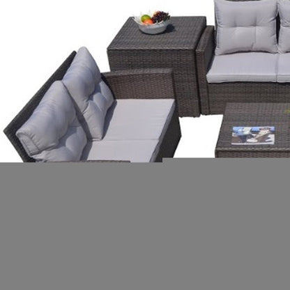 Six Piece Outdoor Brown Metal Sofa Seating Group With Cushions