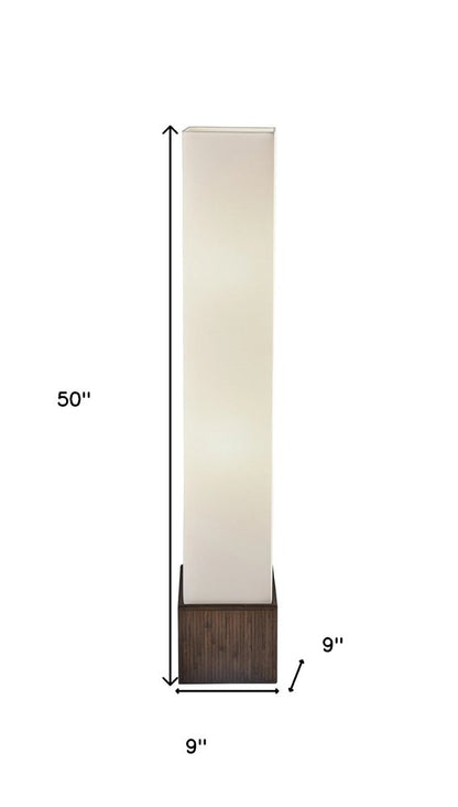 50" Brown And White Rattan Two Light Column Floor Lamp With White Fabric Shade