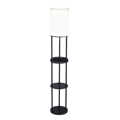 67" Black Metal Column Floor Lamp With White Linen Shade