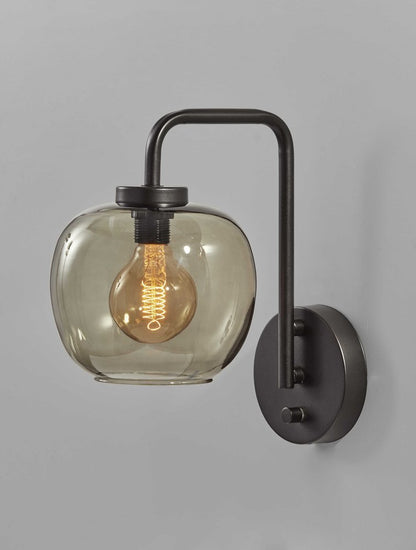 13" Black Metal and Glass Armed Sconce