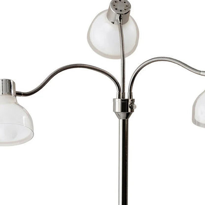 69" Silver Three Light Tree Floor Lamp With White Plastic Bowl Shade