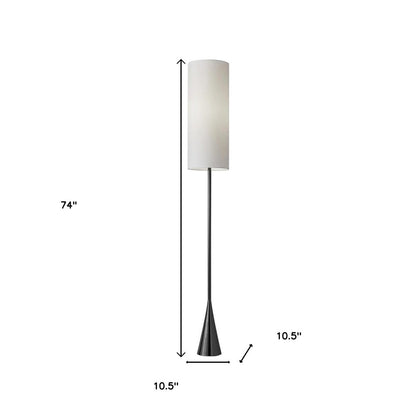 74" Black Floor Lamp With White Fabric Shade