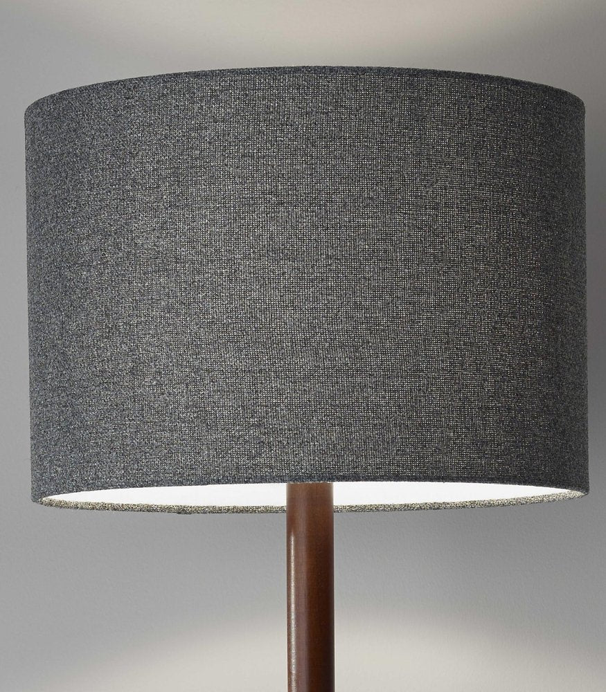 59" Brown And Black Solid Wood Floor Lamp With Dark Gray Fabric Drum Shade