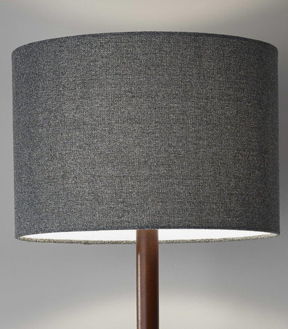59" Brown And Black Solid Wood Floor Lamp With Dark Gray Fabric Drum Shade