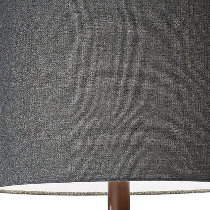 59" Brown And Black Solid Wood Floor Lamp With Dark Gray Fabric Drum Shade