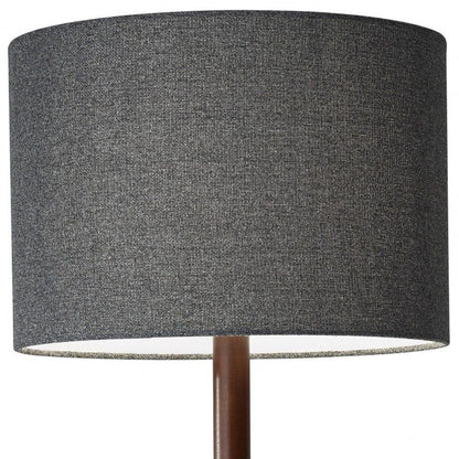 59" Brown And Black Solid Wood Floor Lamp With Dark Gray Fabric Drum Shade