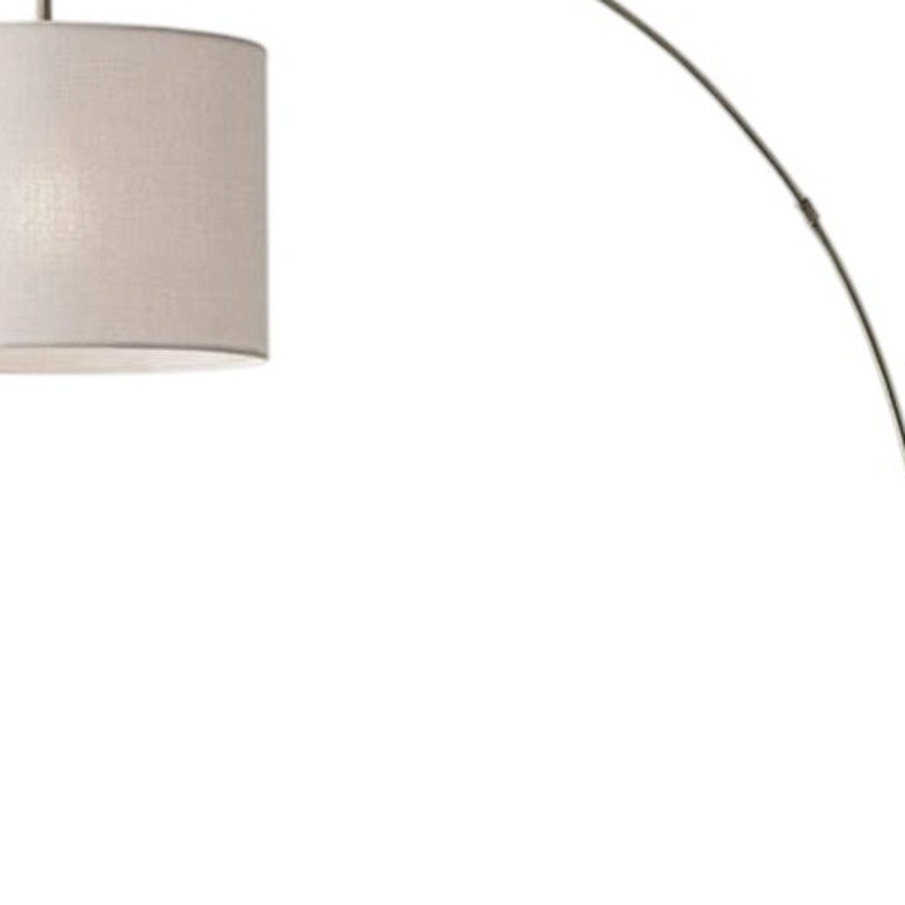 74" Silver Metal Arched Floor Lamp With Gray Linen Drum Shade