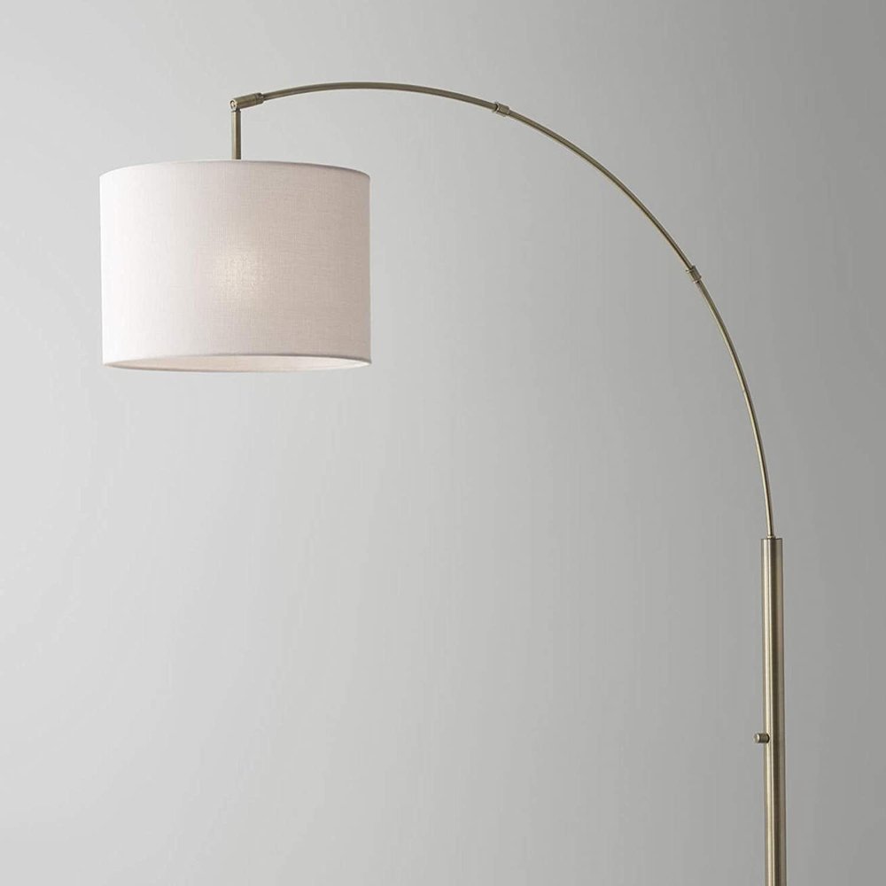 74" Silver Metal Arched Floor Lamp With Gray Linen Drum Shade