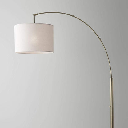 74" Silver Metal Arched Floor Lamp With Gray Linen Drum Shade
