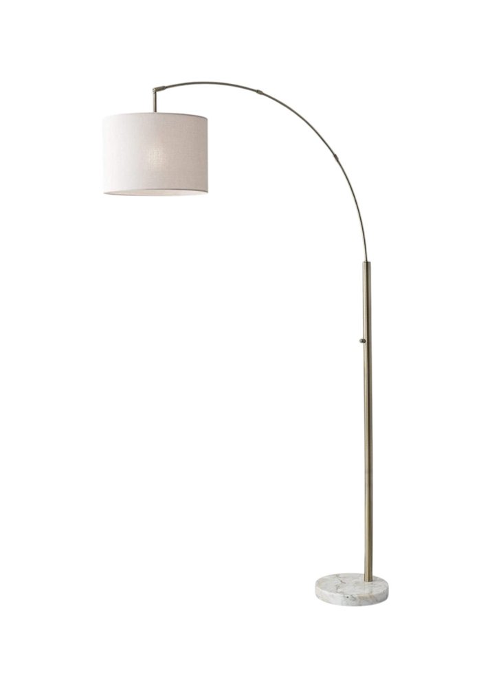 74" Silver Metal Arched Floor Lamp With Gray Linen Drum Shade