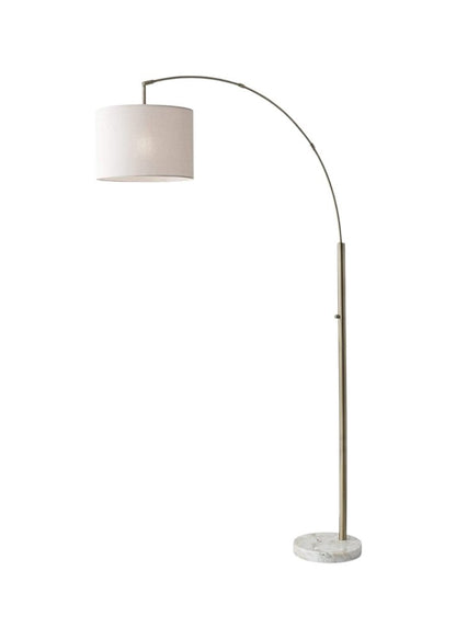 74" Silver Metal Arched Floor Lamp With Gray Linen Drum Shade