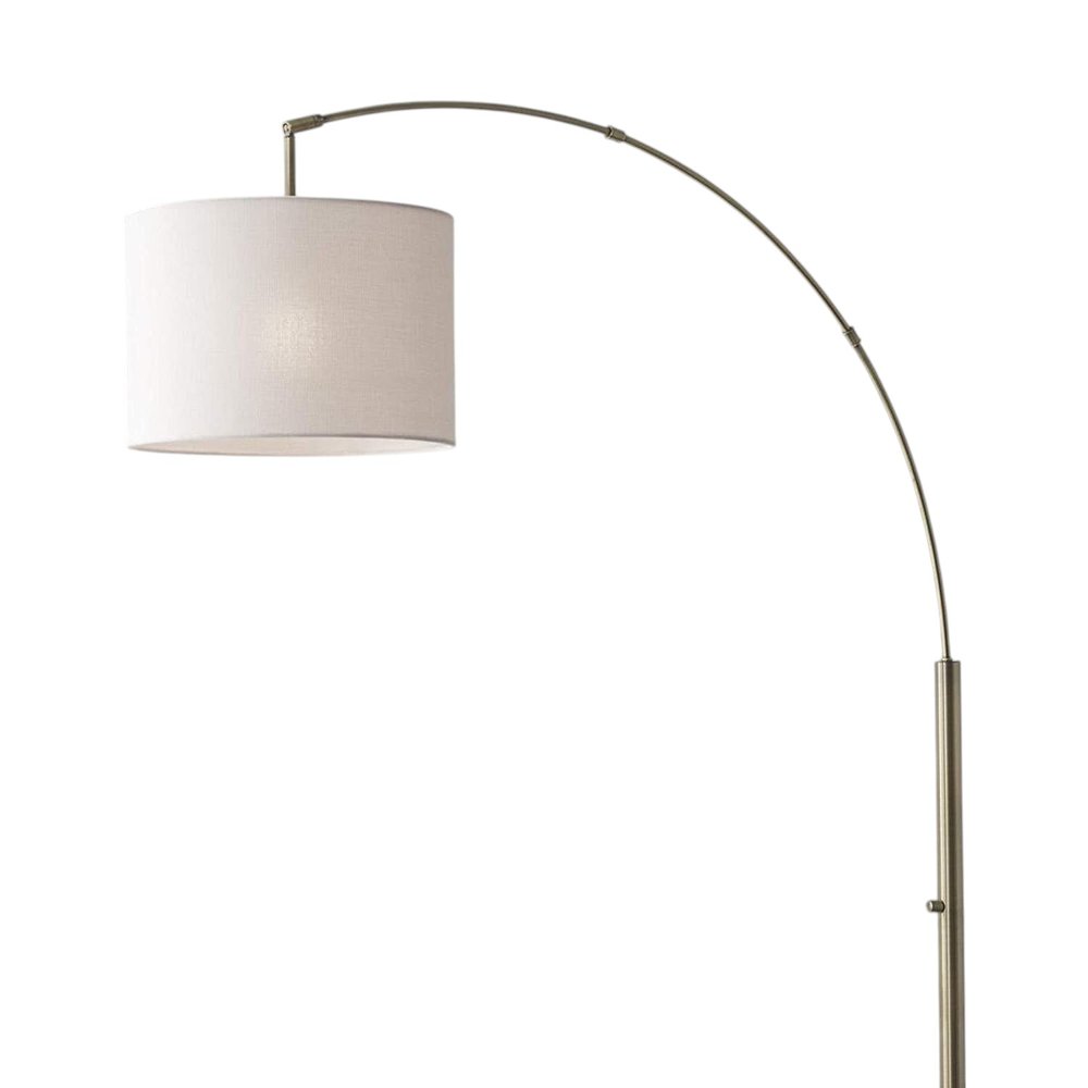 74" Silver Metal Arched Floor Lamp With Gray Linen Drum Shade