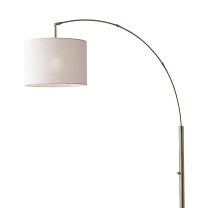 74" Silver Metal Arched Floor Lamp With Gray Linen Drum Shade