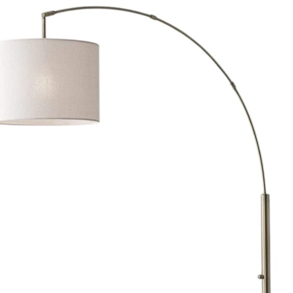 74" Silver Metal Arched Floor Lamp With Gray Linen Drum Shade