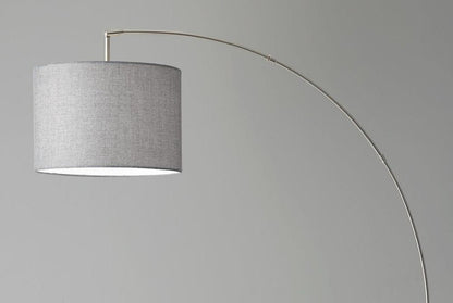 74" Silver Metal Arched Floor Lamp With Gray Linen Drum Shade