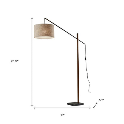 77" Beige And Black Swing Arm Floor Lamp With Beige Fabric Drum Shade